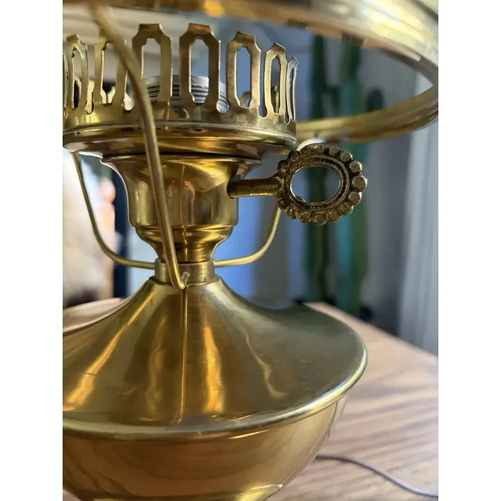 Vintage Brass Lamp Oil Lamp Style With Turn Key Switch Electric Plug In Lamp